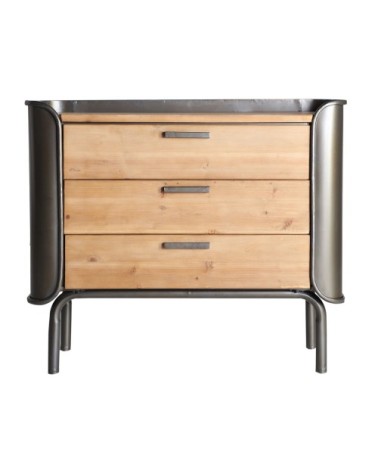 Commode en bois et rotin de couleur marron 90x40x80