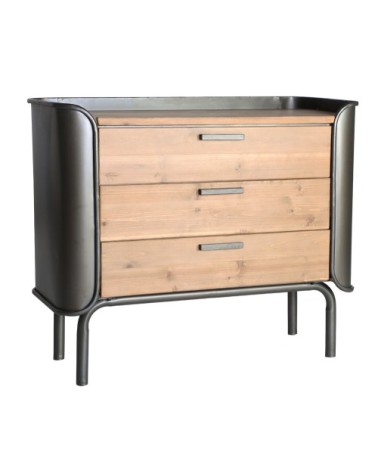 Commode en bois et rotin de couleur marron 90x40x80