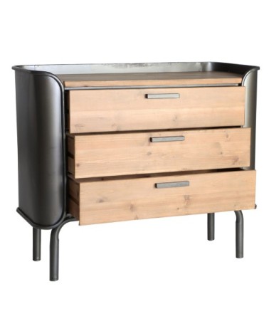 Commode en bois et rotin de couleur marron 90x40x80