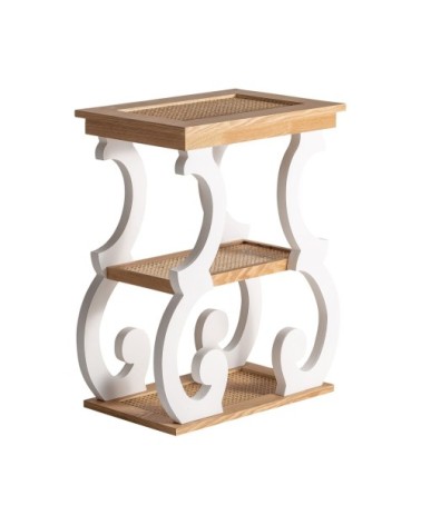 Table d'appoint en fer, bois et rotin marron 63x38x75