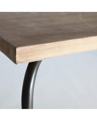 Table à manger en bois de sapin et fer en gris et marron 180x76x90