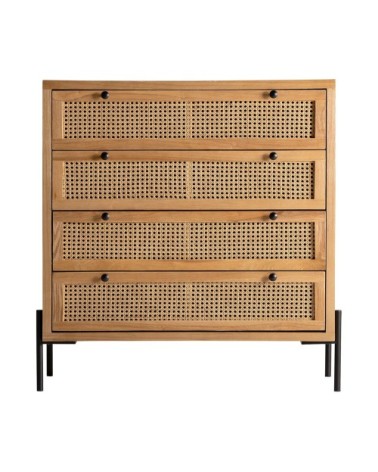 Commode en fer, rotin et bois en brun 90x40x95