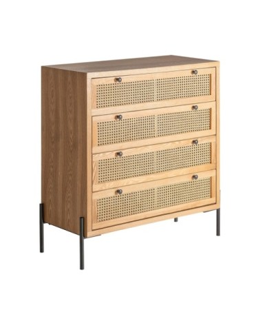 Commode en fer, rotin et bois en brun 90x40x95
