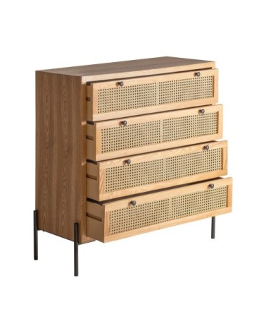 Commode en fer, rotin et bois en brun 90x40x95