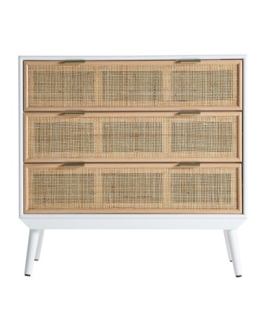 Commode en bois et rotin en marron et blanc 80x37x77