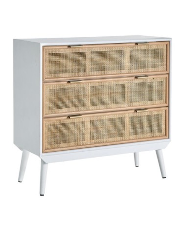 Commode en bois et rotin en marron et blanc 80x37x77