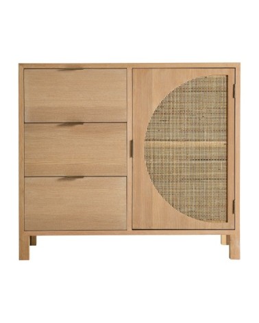 Commode en bois et rotin de couleur marron 90x40x80