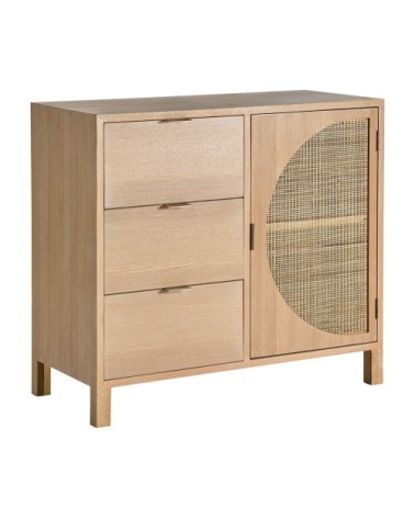 Commode en bois et rotin de couleur marron 90x40x80