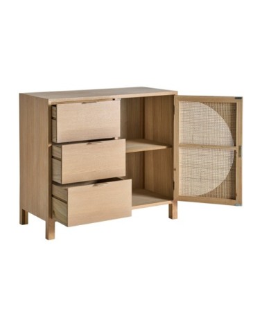 Commode en bois et rotin de couleur marron 90x40x80