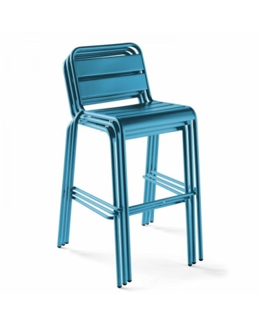 Chaise haute de jardin en métal bleu pacific