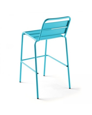 Chaise haute de jardin en métal bleu