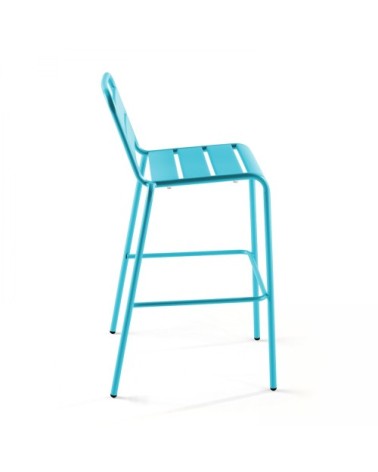 Chaise haute de jardin en métal bleu