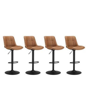 Tabourets de bar lot de 4 avec dossier et repose-pieds marron caramel