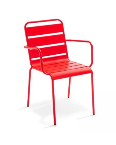 Ensemble table de jardin carrée et 2 fauteuils métal rouge