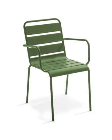 Ensemble table de jardin carrée et 2 fauteuils métal vert cactus