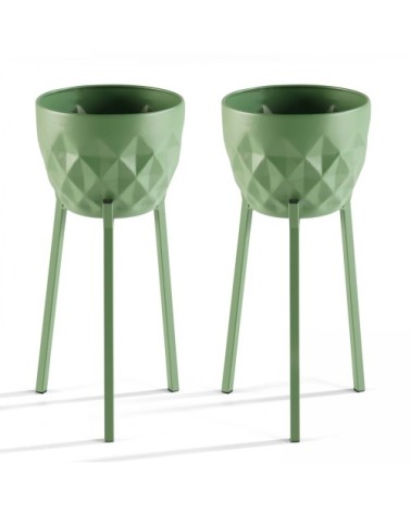 Lot de 2 caches pots en métal Vert Cactus
