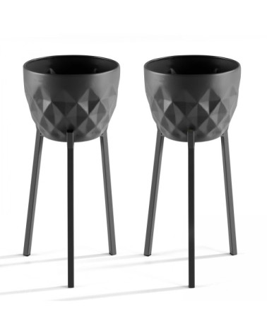 Lot de 2 caches pots en métal Gris