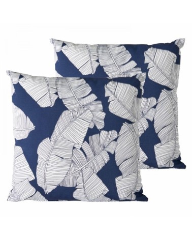 Lot de 2 coussins carrés polyester abaca bleu 45x45x8 cm