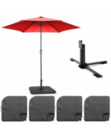 Parasol droit inclinable 3m et 4 dalles à lester remplissables rouge