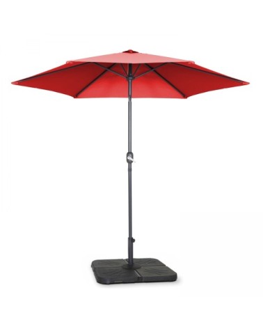 Parasol droit inclinable 3m et 4 dalles à lester remplissables rouge