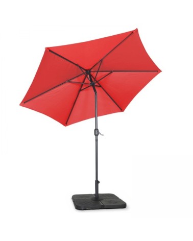 Parasol droit inclinable 3m et 4 dalles à lester remplissables rouge