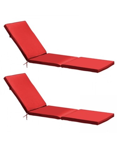 Lot de 2 coussins bain de soleil polyester rouge 186x53x5 cm