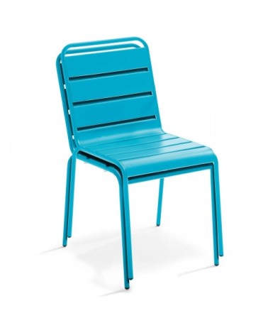 Ensemble table de jardin carrée et 2 chaises acier bleu