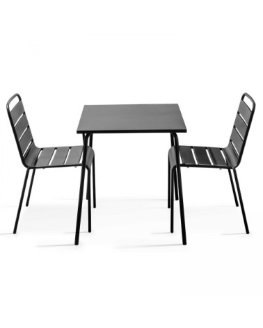 Ensemble table de jardin carrée et 2 chaises acier gris