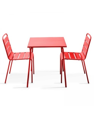 Ensemble table de jardin carrée et 2 chaises acier rouge