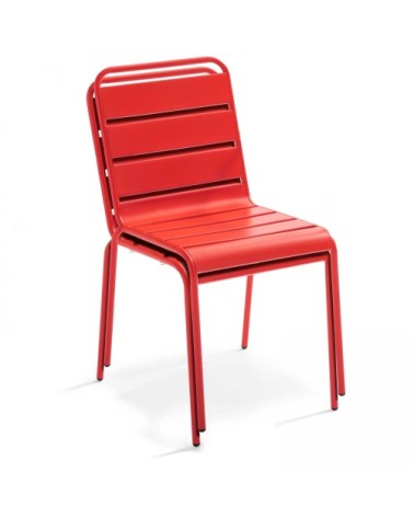 Ensemble table de jardin carrée et 2 chaises acier rouge