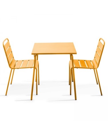 Ensemble table de jardin carrée et 2 chaises acier jaune