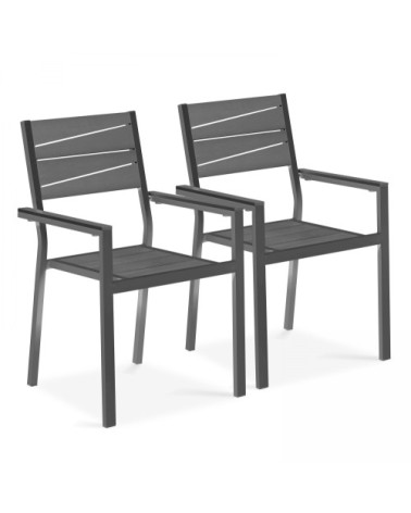 Lot de 2 fauteuils de jardin aluminium et polywood gris