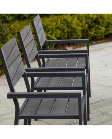 Lot de 2 fauteuils de jardin aluminium et polywood gris