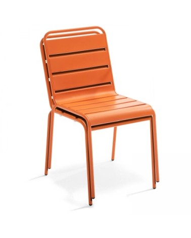 Ensemble table de jardin carrée et 2 chaises acier orange