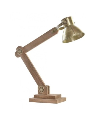 Lampe bureau style industriel en métal doré et bois 50x15x65cm