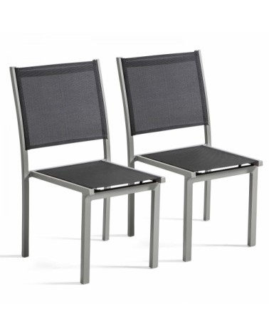 Lot de 2 chaises de jardin en aluminium et textilène gris