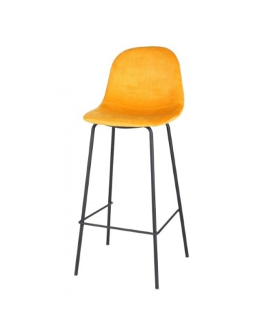 Tabouret de bar métal noir et assise velours jaune