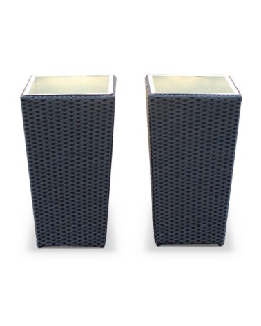 Lot de 2 pots de fleurs noir en résine tressée et acier galvanisé
