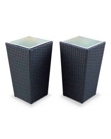 Lot de 2 pots de fleurs noir en résine tressée et acier galvanisé