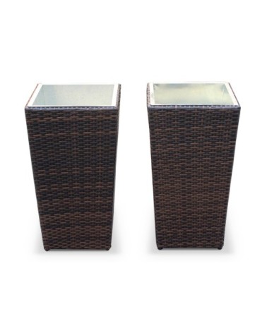 Lot de 2 pots de fleurs marron en résine tressée et acier galvanisé