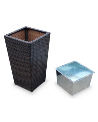 Lot de 2 pots de fleurs marron en résine tressée et acier galvanisé