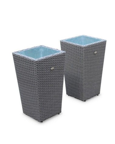 Lot de 2 pots de fleurs gris en résine tressée et acier galvanisé