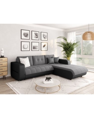 Canapé d'angle droit convertible en simili et microfibre - gris / noir