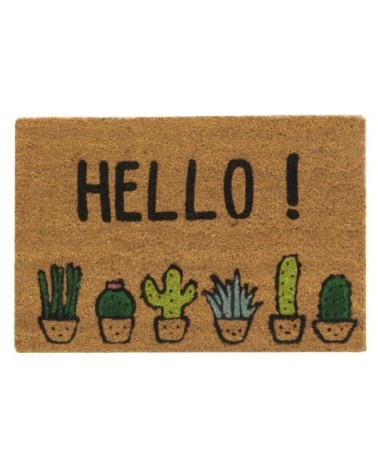 Paillasson en fibre de coco 60 x 40 cm cactus hello