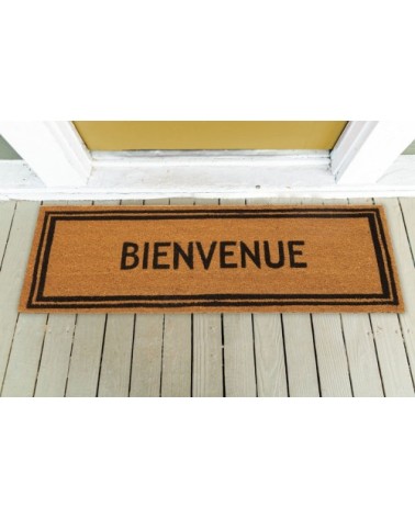 Paillasson grande taille en coco 120 x 40 cm encadré bienvenue