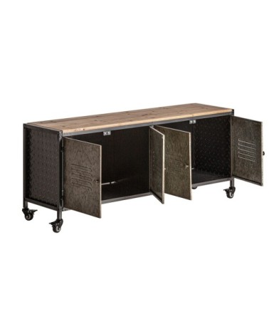 Meuble Tv en fer et bois de sapin en gris135x35x55 cm