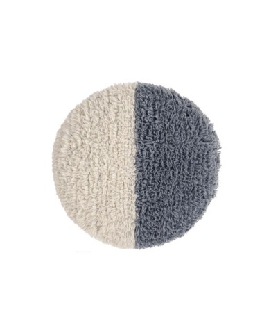 Coussin de sol laine bicolore bleu beige D70cm