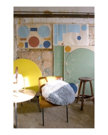 Coussin de sol laine bicolore bleu beige D70cm