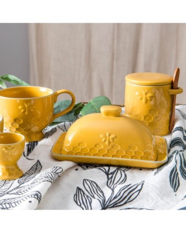 Beurrier en grès motif abeilles