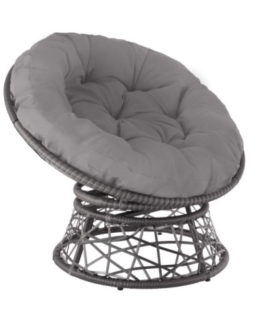 Fauteuil papasan en rotin Gargano rotatif gris